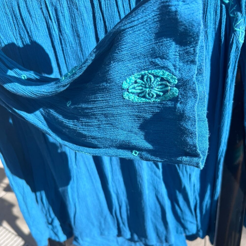 SZL Grace&Lace Turquoise Boho Tunic Top. VNeck, Embroidery, Loose, Flowy. - Picture 4 of 6